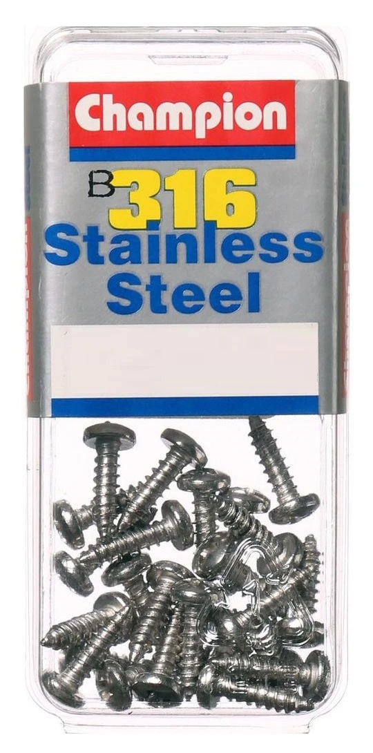 Champion Stainless Steel 316 Self-Tapping Screws Pan Head - 10G 1 Champion Stainless Steel 316 Self-Tapping Screws Pan Head - 10G