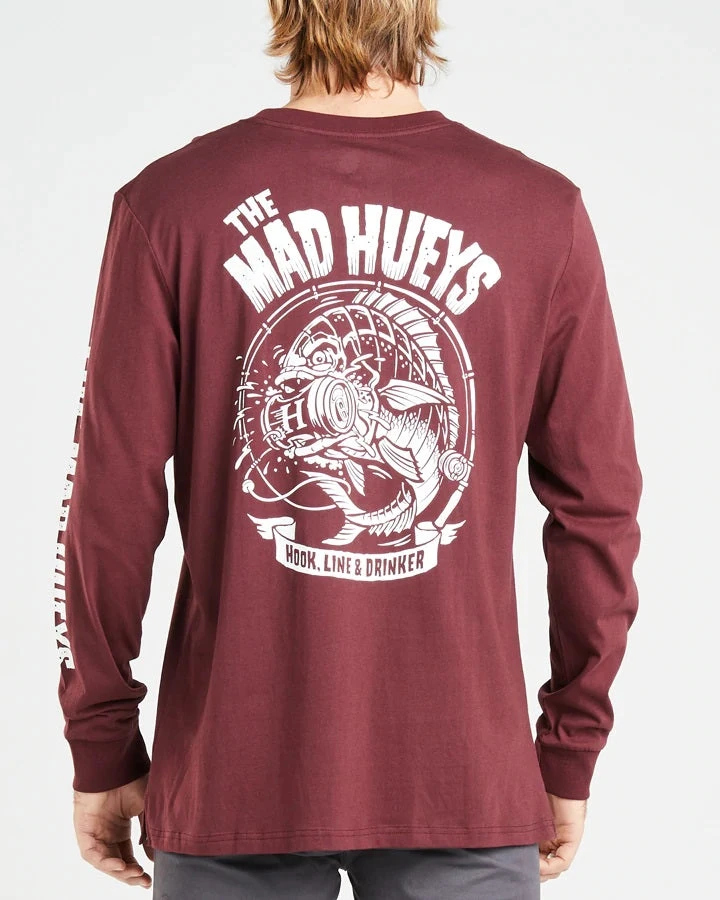 The Mad Hueys Hook Line And Drinker Long Sleeve Tee Shirt - Plum 2 The Mad Hueys Hook Line And Drinker Long Sleeve Tee Shirt - Plum - Image 2